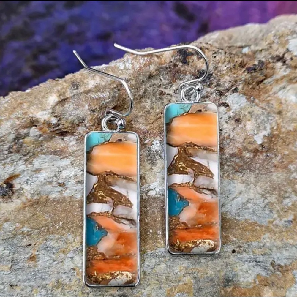 2pcs Retro Bohemian Style Rectangular Dangle Earrings